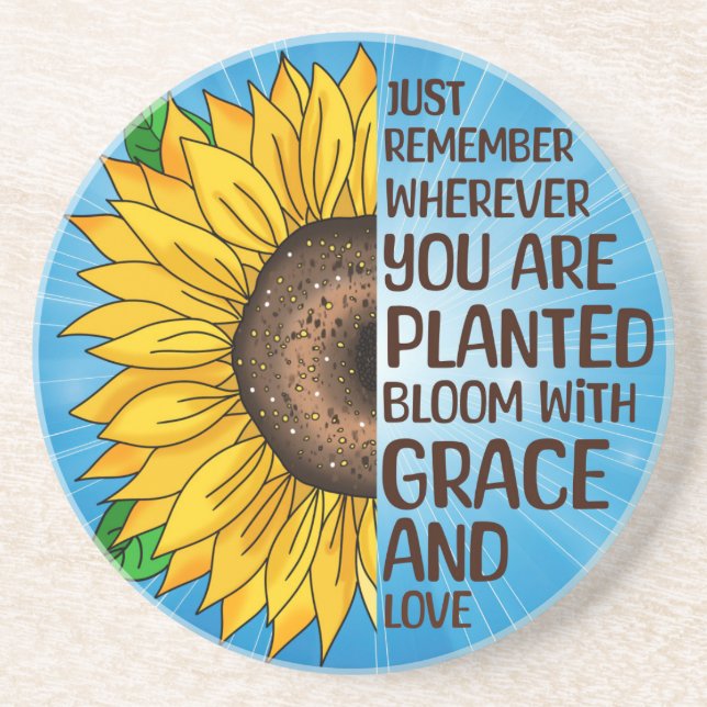 Hand Drawn Sunflower and Quote Coaster (Front)