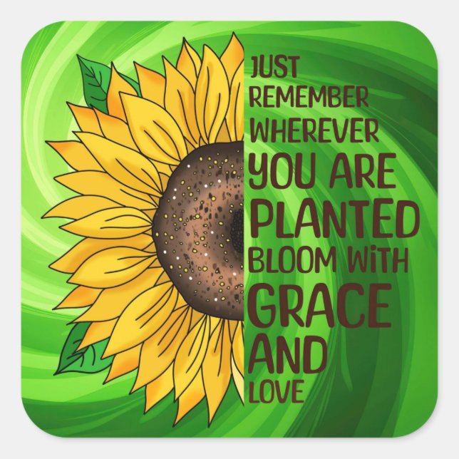 Hand Drawn Sunflower and Quote Square Sticker (Front)