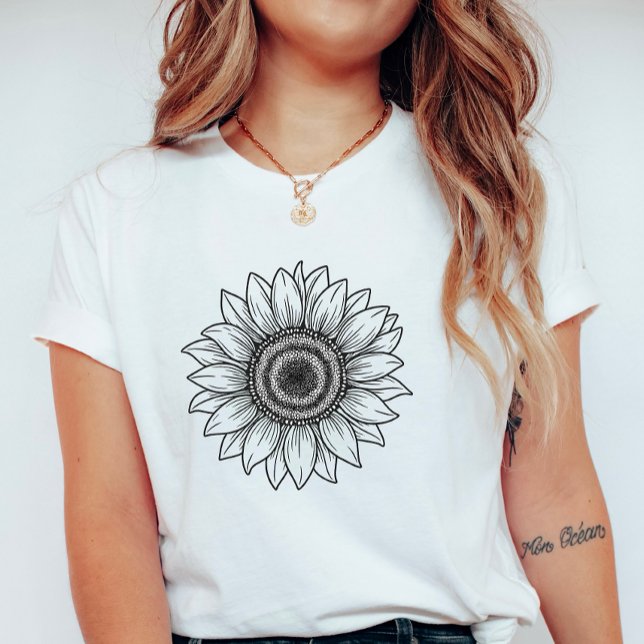 Hand-Drawn Sunflower; Elegant Floral Summer T-Shirt (Creator Uploaded)