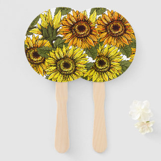 Hand Drawn Sunflower Hand Fan