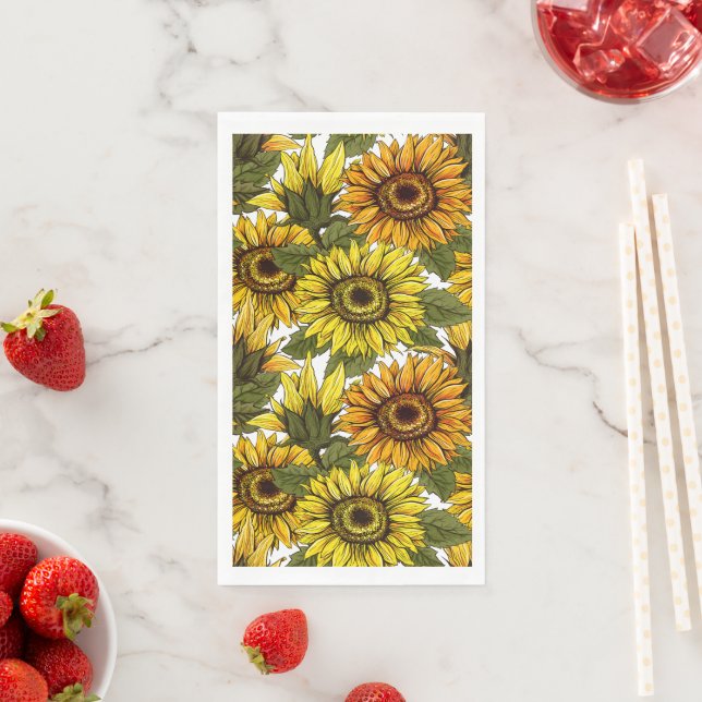 Hand Drawn Sunflower Napkin (Insitu)