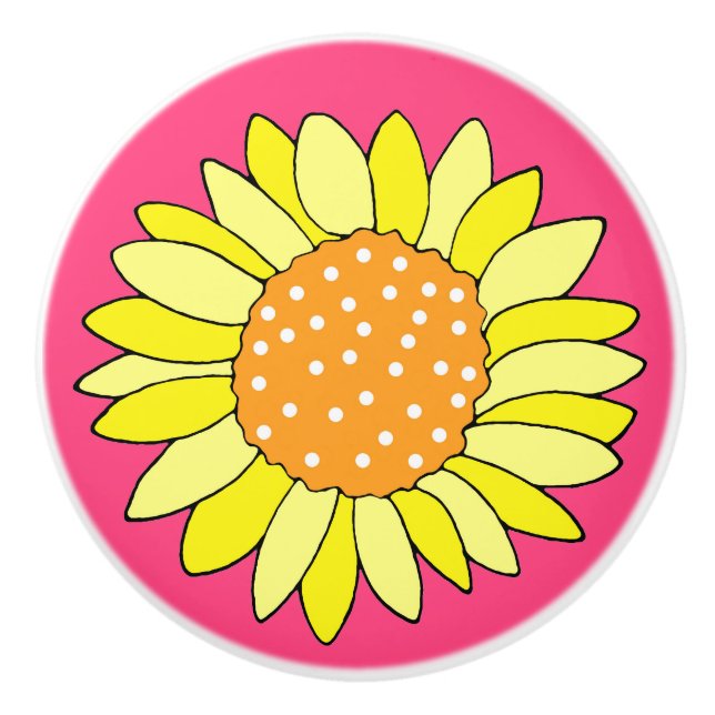 Hand Drawn Sunflower Pink Background Ceramic Knob (Front)