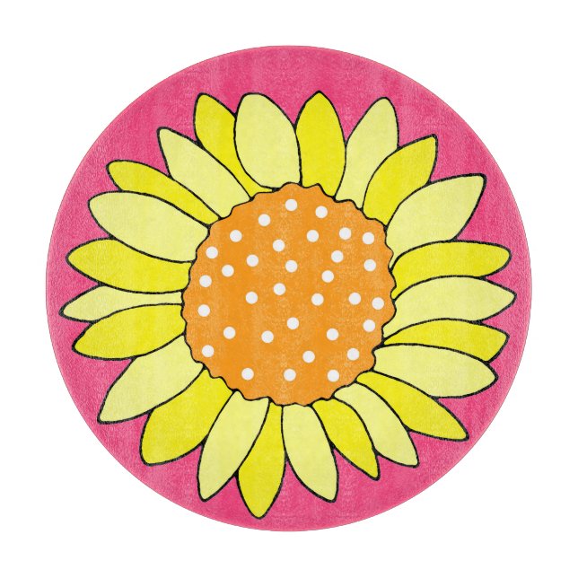 Hand Drawn Sunflower Pink Background Cutting Board (Front)