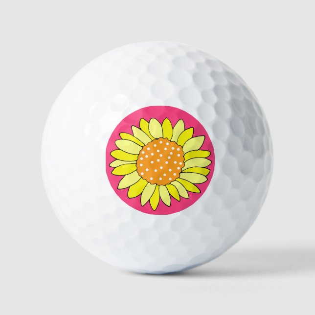 Hand Drawn Sunflower Pink Background Golf Balls (Front)