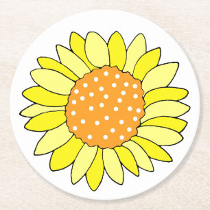 Hand Drawn Sunflower Round Paper Coaster