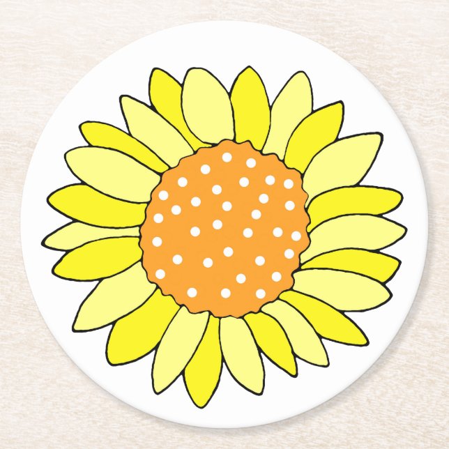 Hand Drawn Sunflower Round Paper Coaster (Front)