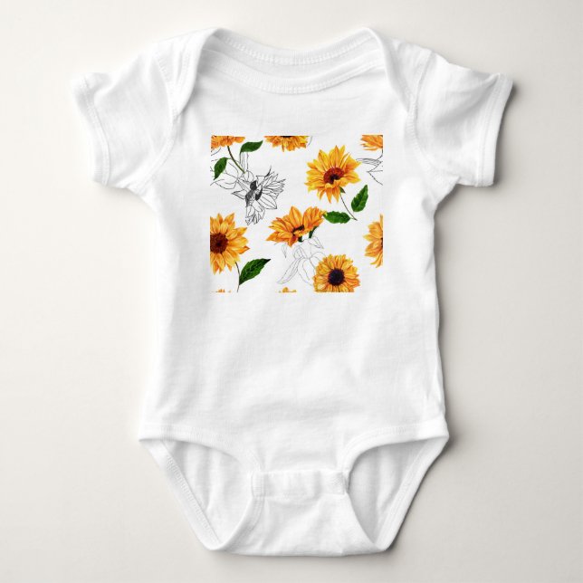 Hand-drawn sunflowers: vibrant yellow pattern. baby bodysuit (Front)