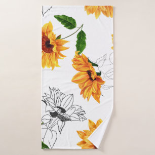 Hand-drawn sunflowers: vibrant yellow pattern. bath towel