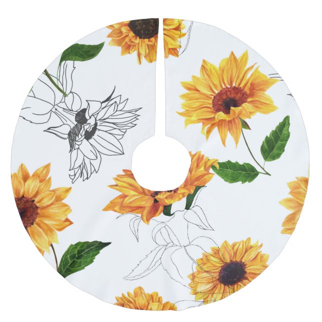 Hand-drawn sunflowers: vibrant yellow pattern. brushed polyester tree skirt (Front)