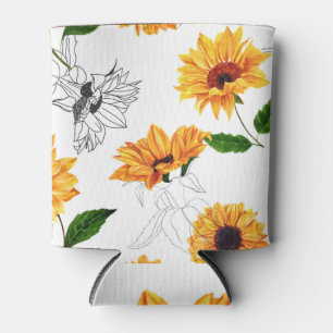 Hand-drawn sunflowers: vibrant yellow pattern. can cooler