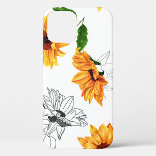 Hand-drawn sunflowers: vibrant yellow pattern. iPhone 12 case