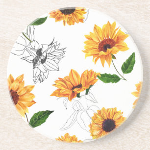 Hand-drawn sunflowers: vibrant yellow pattern. coaster