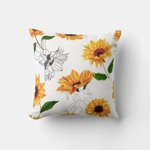 Hand-drawn sunflowers: vibrant yellow pattern. cushion