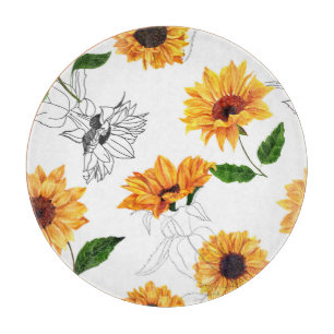 Hand-drawn sunflowers: vibrant yellow pattern. cutting board