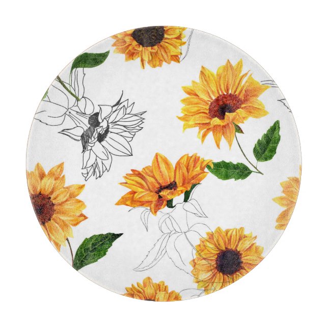 Hand-drawn sunflowers: vibrant yellow pattern. cutting board (Front)