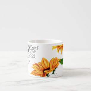 Hand-drawn sunflowers: vibrant yellow pattern. espresso cup
