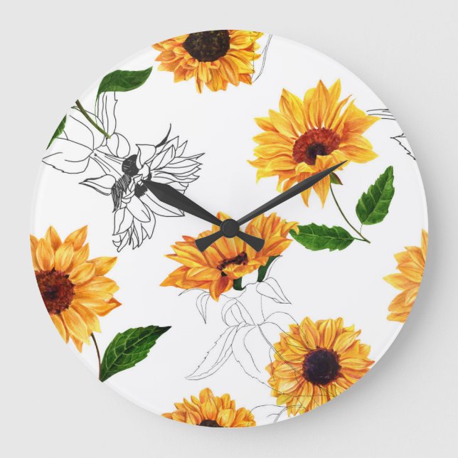 Hand-drawn sunflowers: vibrant yellow pattern. large clock (Front)