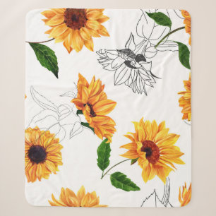 Hand-drawn sunflowers: vibrant yellow pattern. sherpa blanket