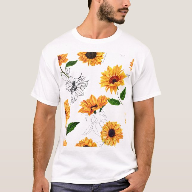 Hand-drawn sunflowers: vibrant yellow pattern. T-Shirt (Front)