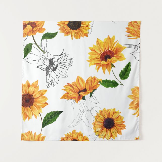Hand-drawn sunflowers: vibrant yellow pattern. tapestry (Front)