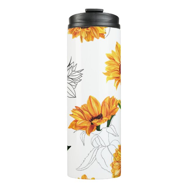 Hand-drawn sunflowers: vibrant yellow pattern. thermal tumbler (Front)