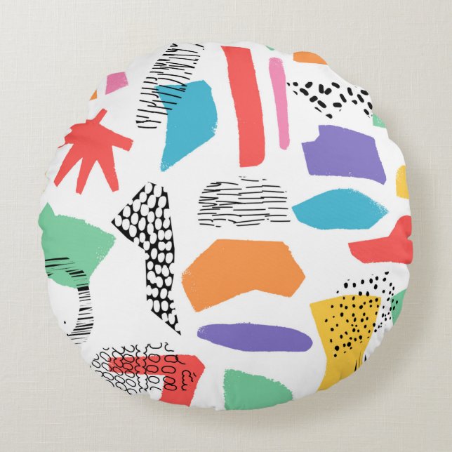 Hand drawn surface design. Artistic Memphis textur Round Cushion (Front)
