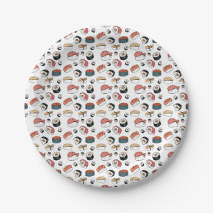 Hand-Drawn Sushi Mix Paper Plate
