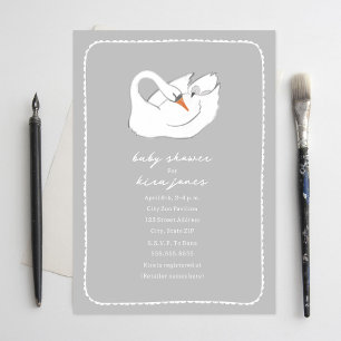 Hand Drawn Swan Mama & Baby Shower Grey  Invitation
