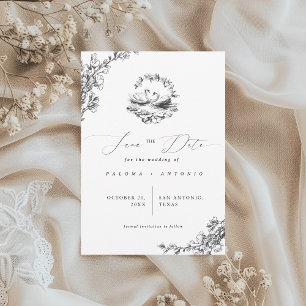 Hand Drawn Swan Vintage Floral Wedding Save The Date