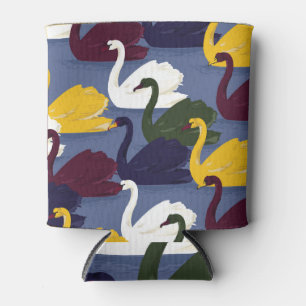 Hand-drawn swans, blue lake pattern. can cooler