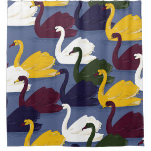 Hand-drawn swans, blue lake pattern. shower curtain