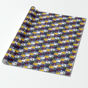 Hand-drawn swans, blue lake pattern. wrapping paper