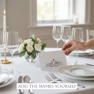 Hand-Drawn Swans Heart Rustic Marriage Place Cards