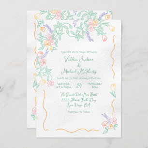 Hand drawn Sweet Wild Flower Wedding Invitation