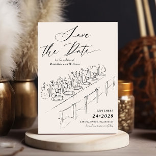 Hand Drawn Table Setting Save The Date Invitation
