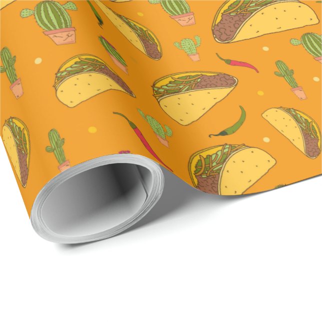 Hand Drawn Tacos and Chillies Mexican Food Pattern Wrapping Paper (Roll Corner)