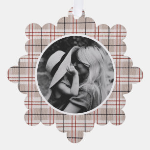 Hand Drawn Tartan Beige Plaid Photo Tree Decoration Card