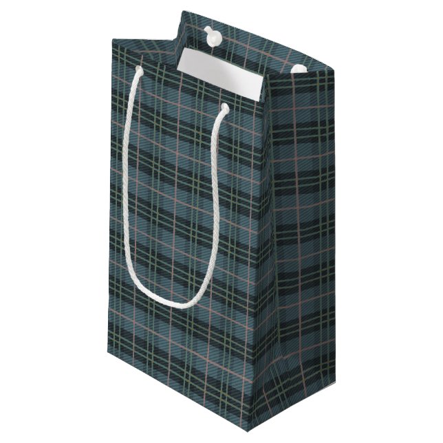 Hand Drawn Tartan Plaid Blue Stripes Pattern Small Gift Bag (Front Angled)