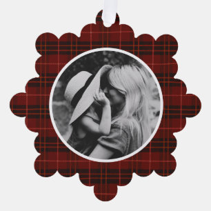 Hand Drawn Tartan Red Plaid Photo Tree Decoration Card