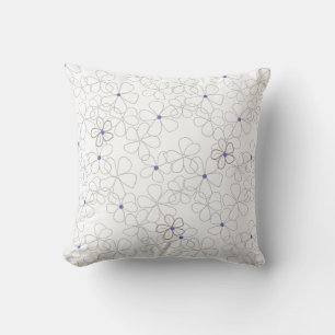 Hand-drawn Taupe White Flowers with Periwinkle Cushion