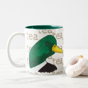 Hand-drawn Tea Coffee Mallard Duck Two-Tone Coffee Mug