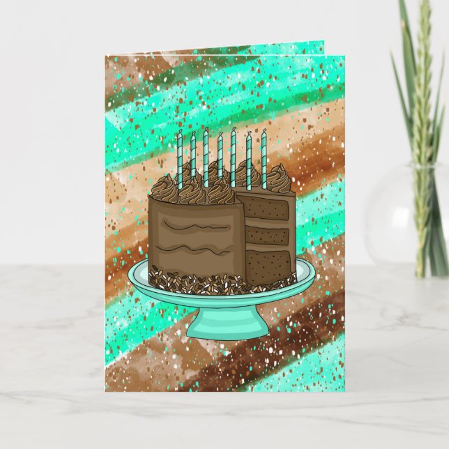 Hand drawn Teal and Brown Happy Birthday Card (Front)