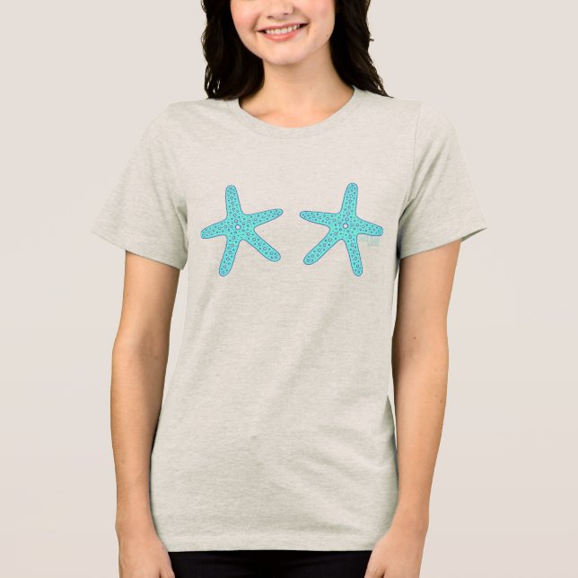 Hand-drawn Teal Starfish  Tri-Blend Shirt (Front)