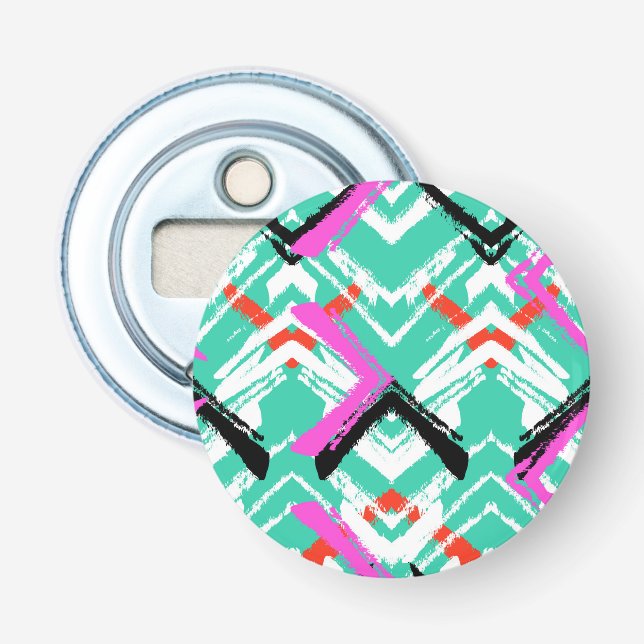 Hand Drawn Teal Zig Zag Pattern Bottle Opener (Front)