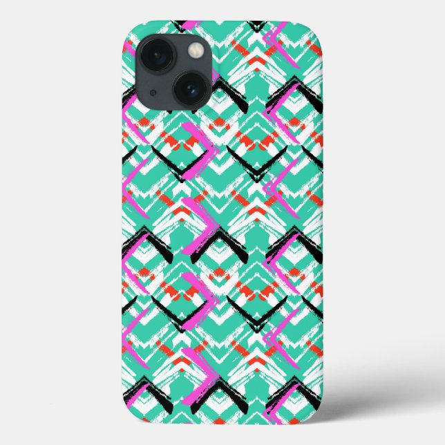 Hand Drawn Teal Zig Zag Pattern Case-Mate iPhone Case (Back)