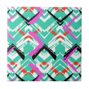 Hand Drawn Teal Zig Zag Pattern Ceramic Tile