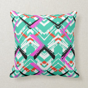 Hand Drawn Teal Zig Zag Pattern Cushion