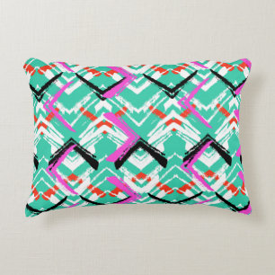 Hand Drawn Teal Zig Zag Pattern Decorative Cushion