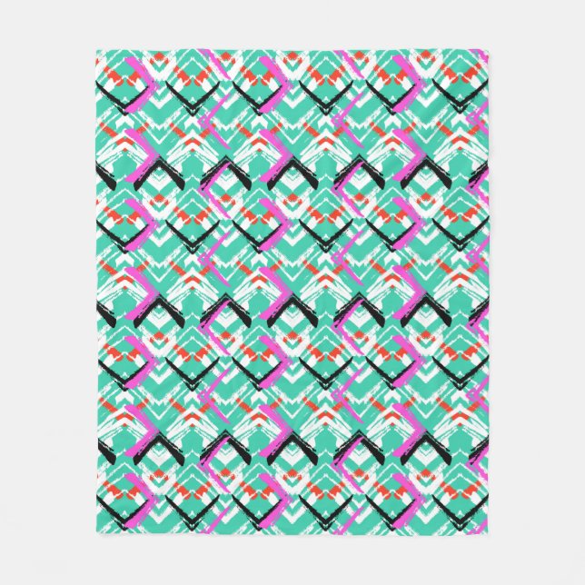 Hand Drawn Teal Zig Zag Pattern Fleece Blanket (Front)
