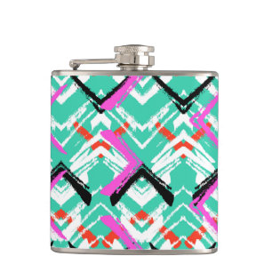 Hand Drawn Teal Zig Zag Pattern Hip Flask